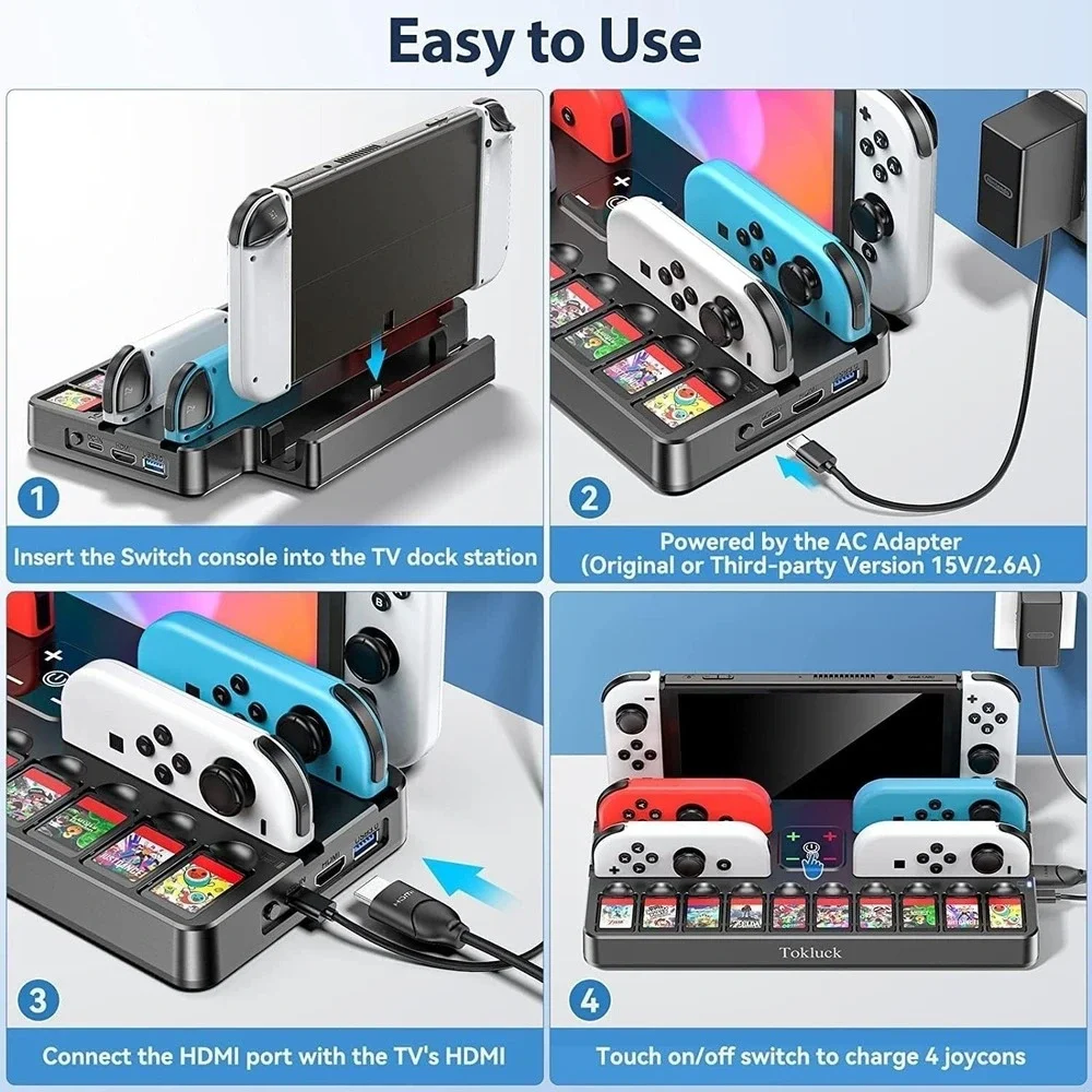 Tokluck NS Docking Station with Controller Charger TV Adapter and 10 Game Slots